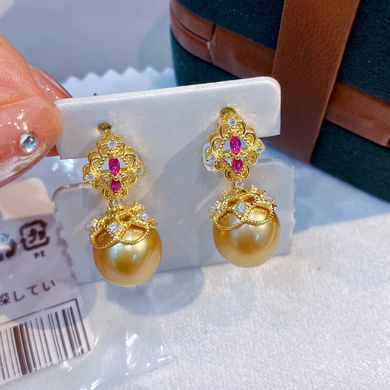 New Elegant Women's Earrings Inlaid with Zircon Pearl Earrings Niche Light Luxury High Atmospheric Pearl Earrings Strong Tea Gold