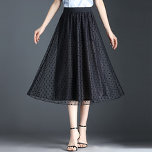 20222年夏季新款A字網紗半身裙女韓版高腰顯瘦波點氣質大擺中長裙