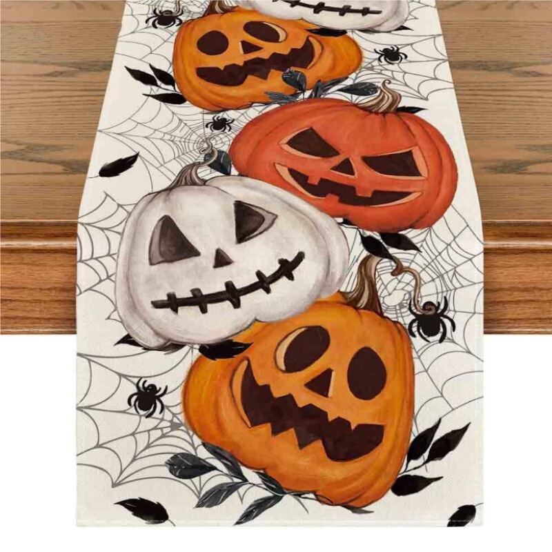 クロスボーダーリネンハロウィンテーブルフラグ漫画カボチャクモの巣テーブルクロスクリエイティブプリントコーヒーテーブルテーブルクロス|undefined