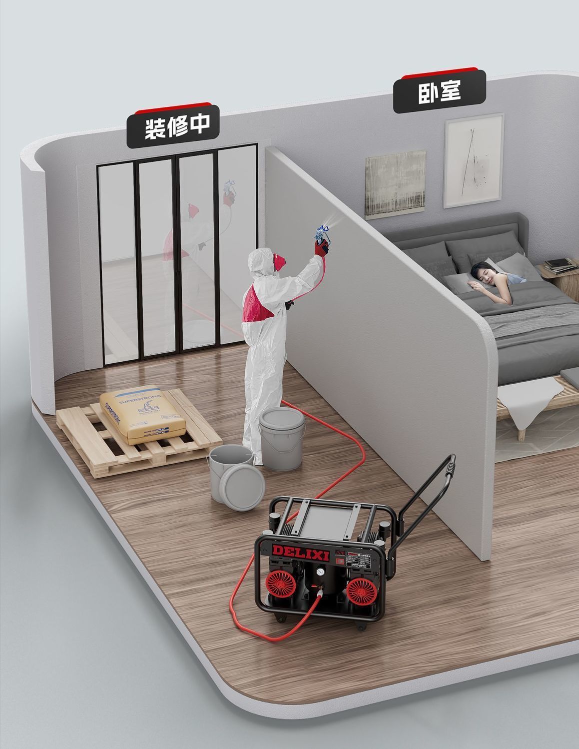 Delixi Real Stone Paint Air Compressor Oil-Free 220V High-Pressure Water-In-Sand Latex Paint Exterior Wall Spraying Air Pump