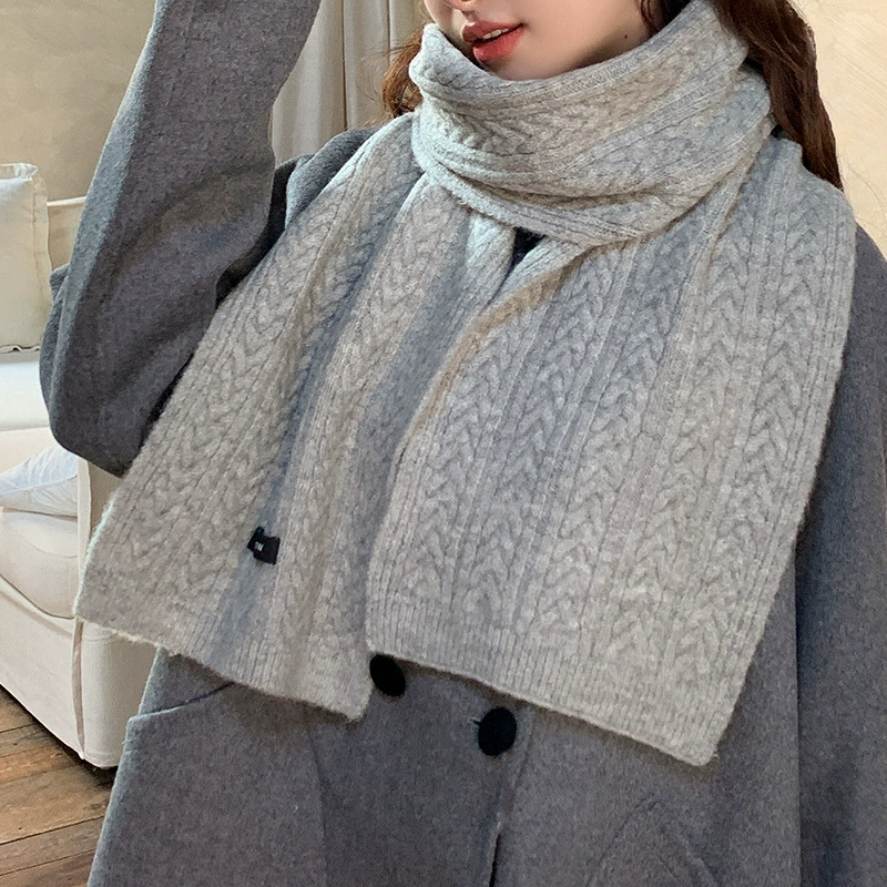 Японский вязаный демисезонный шарф для тепла универсальный с хвостиком для любимого, простой и элегантный дизайн