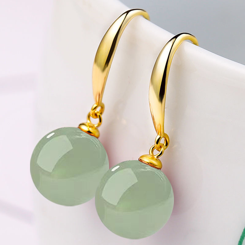 Vintage Palace Jade Hanfu Earrings Women's Imitation Hetian Jade Earrings Jasper Sapphire Gem Chalcedony Jewelry