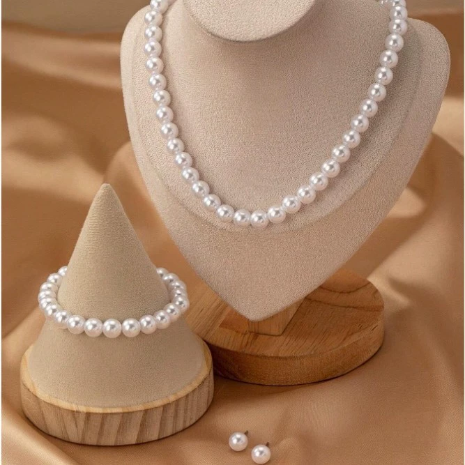 Трансграничный хит продаж: набор из трех предметов — ожерелье, браслет и серьги с имитацией жемчуга 8 мм, модный женский комплект украшений из жемчуга оптом.