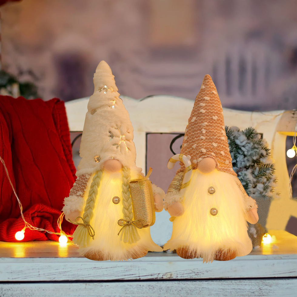 Navidad barba larga sombrero de peluche con luces para tomar regalos muletas con luces luminosas muñecas Rudolph decoración de ventanas