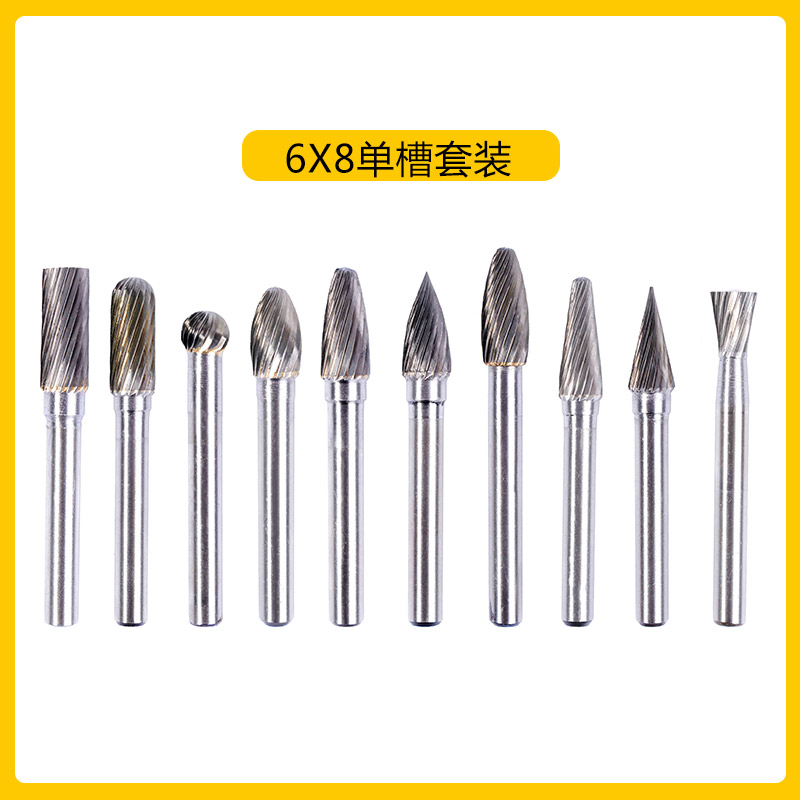 6mm mango de carburo duro lima giratoria cabeza de molienda de acero de tungsteno ACDEFGHLM juego de doble diente de una sola ranura fundición de metal