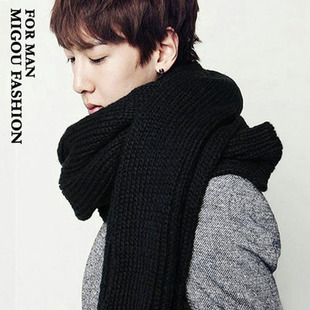 Manufacturer Wholesale Taobao Black Couple Solid Color Scarf One Piece Drop Shipping Wool Korean Style Knitted Scarf for Men and Women