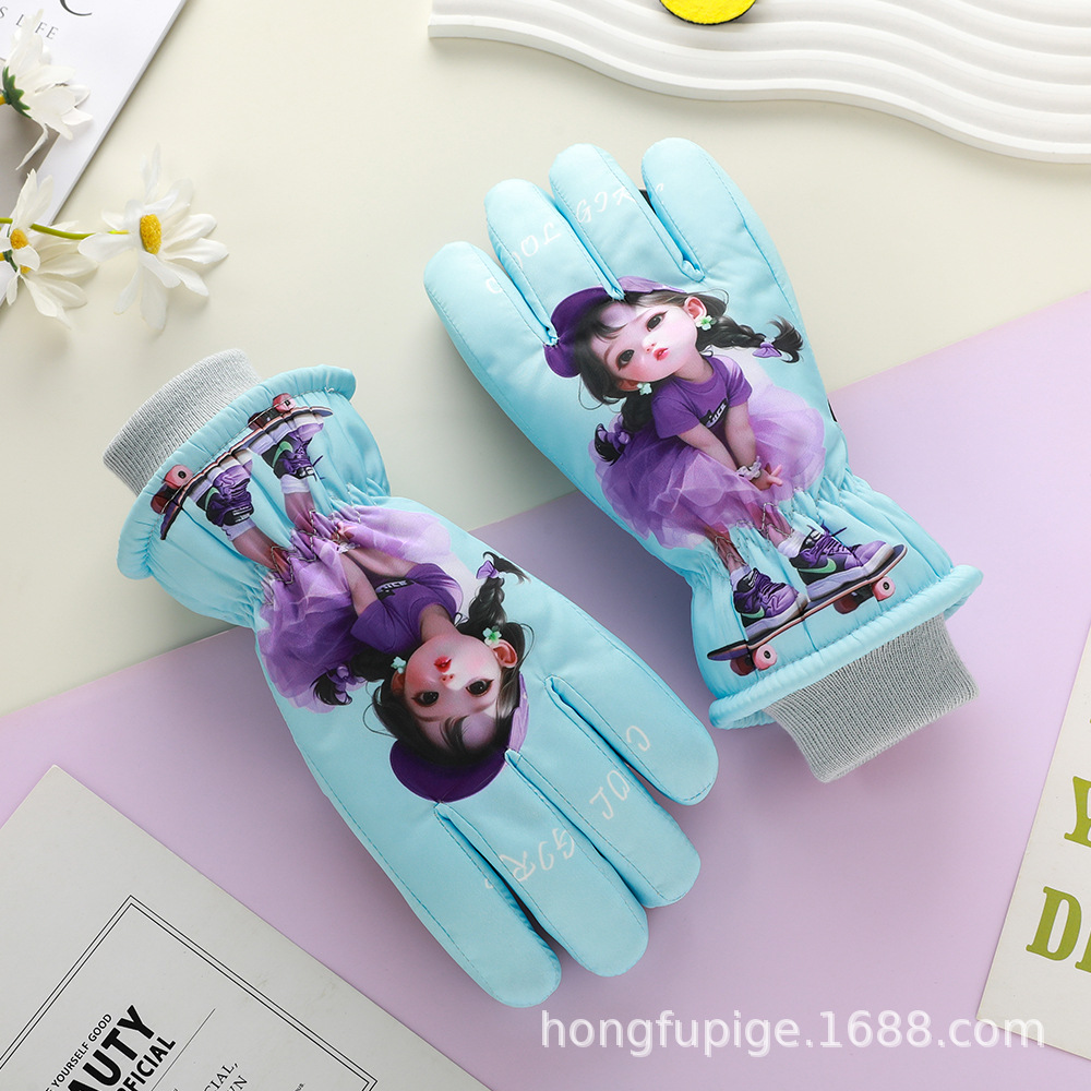 Guantes de esquí para niños calientes a prueba de derrames de agua en invierno, guantes de nieve a prueba de viento y frío para niños y niñas.