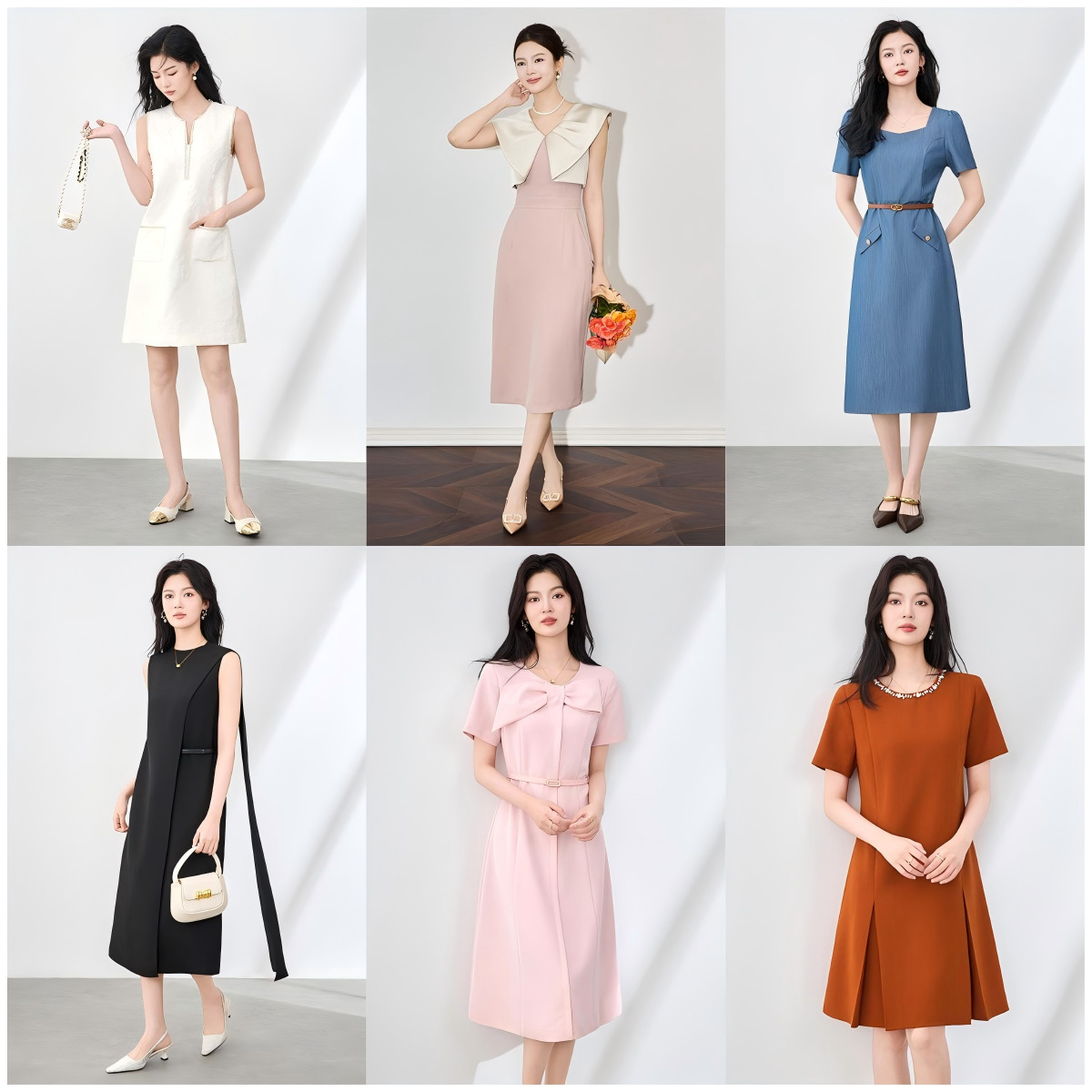 Đầm suông nữ midi tay ngắn mùa hè — 2507404 - Cam