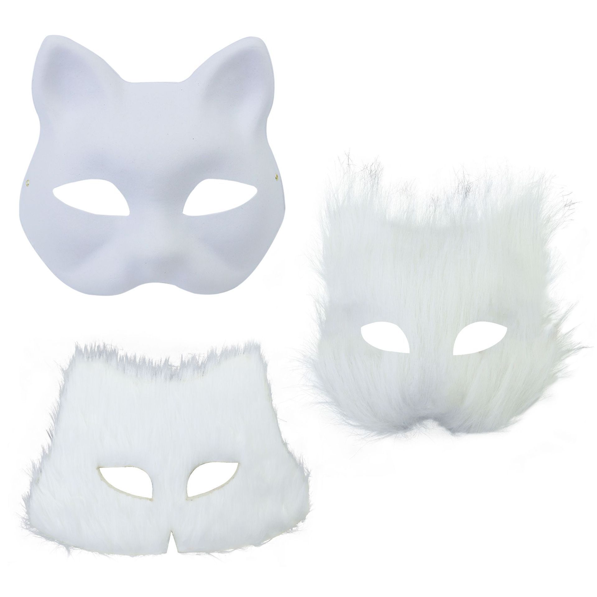 Amazon venta caliente DIY pintado a mano graffiti zorro gato cara máscara con pelusa media cara máscara de animal de embrión blanco