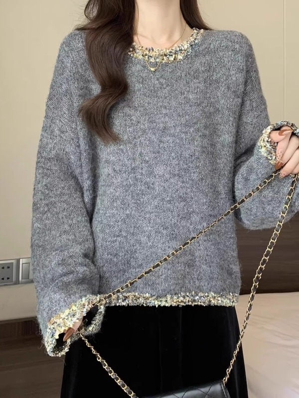 2025秋季新款女装韩系胖MM女士针织衫软糯慵懒风显瘦毛衣女A7517|undefined