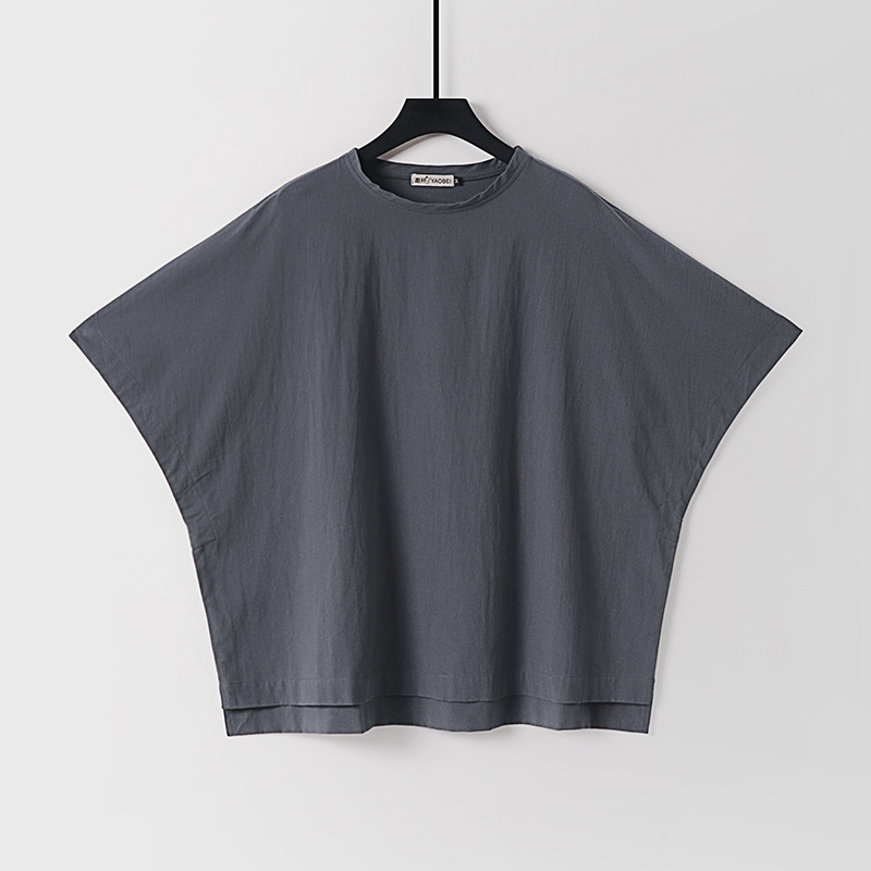 Cotton and Linen Plus-Size Original Designer Loose Batwing Sleeve T-Shirt for Men, Curved Silhouette Loose Fit Thin Top for Men Cotton and Linen Plus-Size Original Designer Loose Batwing Sleeve T-Shirt for Men, Curved Silhouette Loose Fit Thin Top for Men