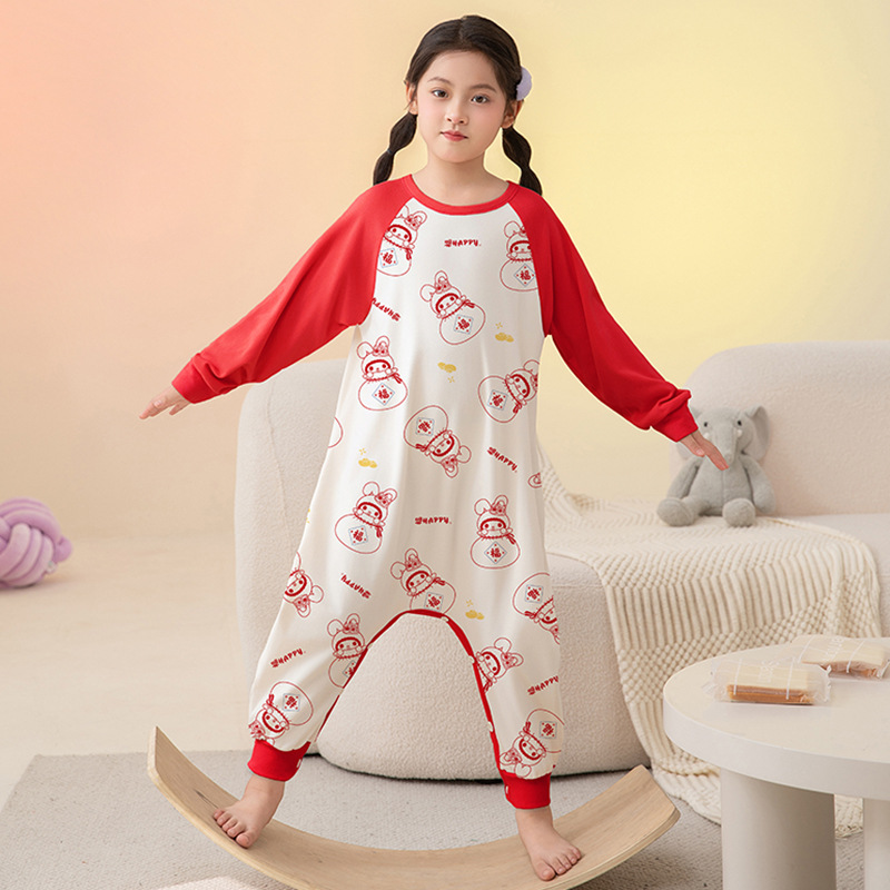 Melody Girls Sleeping Bag Kidsren's Pure Cotton New Spring & Fall Girls Pajamas Baby Cotton Warm Anti-Kick Jumpsuit