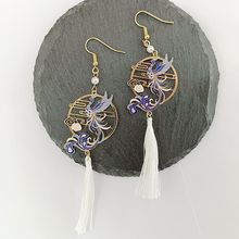 日系复古中国风耳环925银 凤舞九天彩色凤凰超仙批发耳饰耳夹