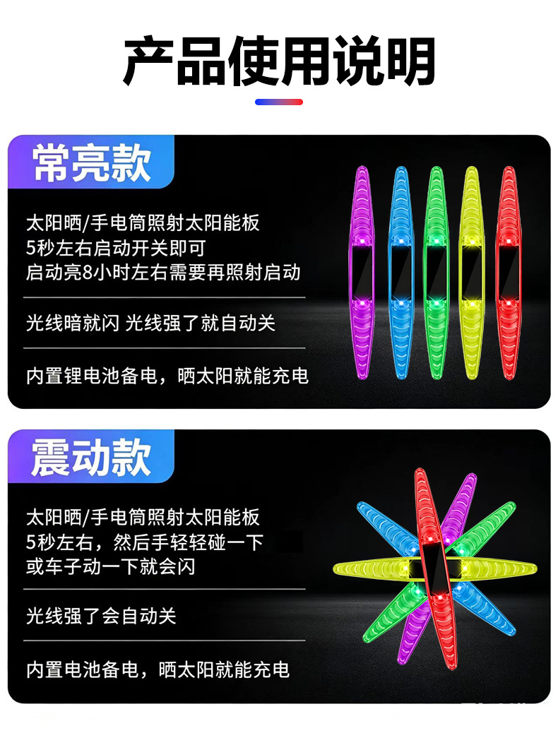 Solar-powered luminous car door anti-collision strip, rechargeable anti-scratch and anti-collision sticker, car door edge protection strip with 5-color lighting