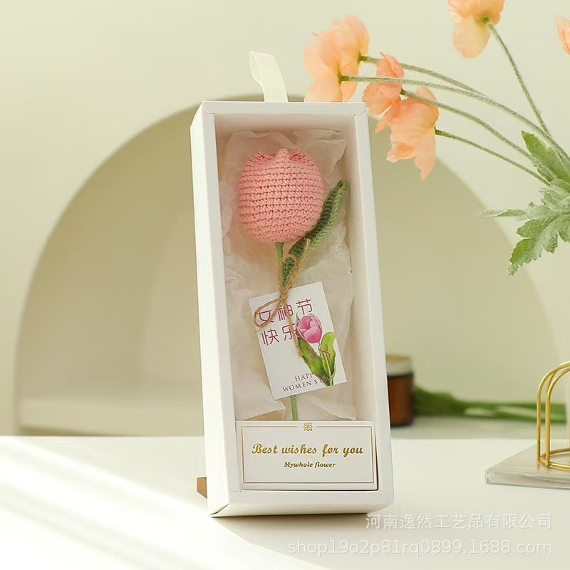高級ギフトボックス入り毛糸の花完成品、ひまわり、バラ、チューリップ、手編みの花、造花、越境販売|undefined