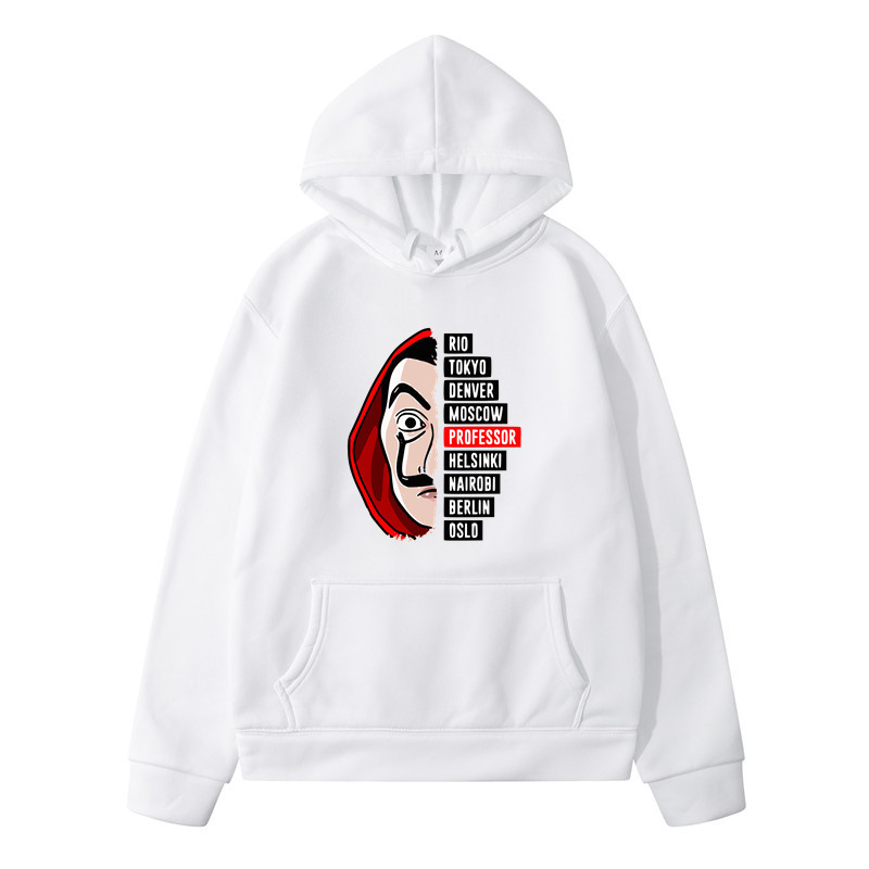 Wish Amazon nueva serie de televisión española la casa de papel impreso con capucha suéter hombres y mujeres de moda