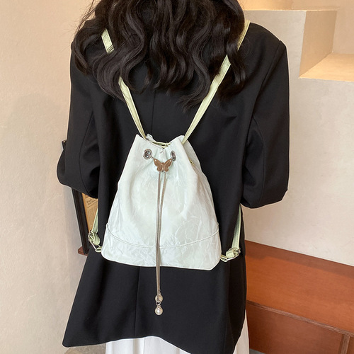 Casual chain bucket bag for women, spring and summer stylish versatile unisex shoulder and double shoulder multi-purpose backpack