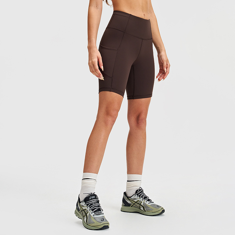 Pantalones cortos de yoga lulu de cintura alta pantalones deportivos de bolsillo elásticos para mujer pantalones de ciclismo al aire libre leggings deportivos de cinco puntos 8"