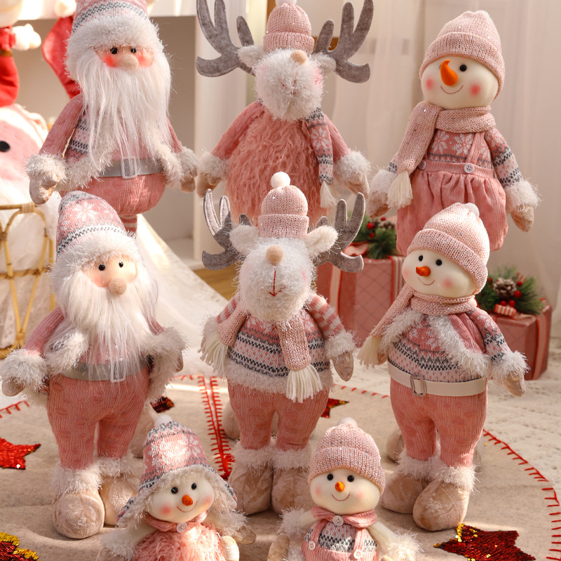 El conjunto de muñecas sin rostro de Navidad transfronteriza decora la Navidad rosa muñeco de nieve enano Papá Noel creativo Adornos navideños