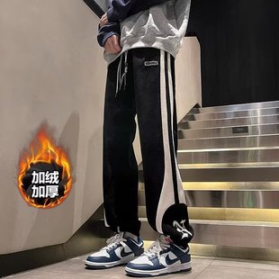 2024 New Sports Pants Men's Corduroy fleece-lined Loose Casual Pants All-match Foot Pants Fashion Brand Sweatpants Pants