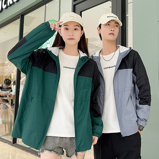 Couple hooded jacket men's 2023 Spring and Autumn new casual loose sportswear windbreaker color matching jacket men's fashion