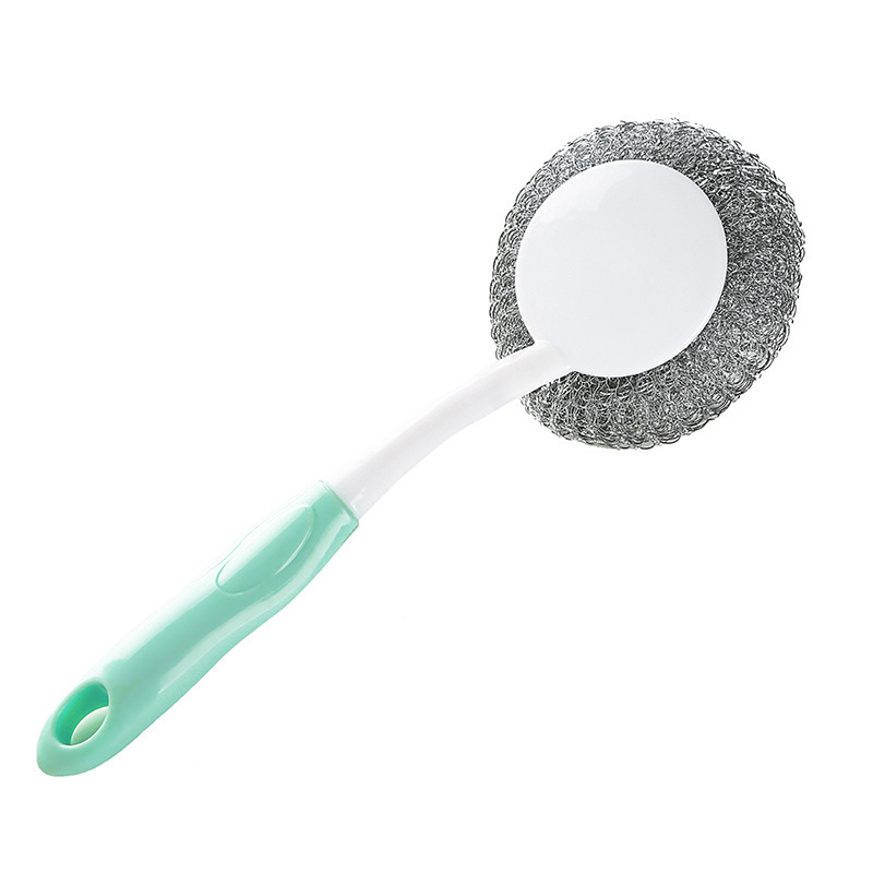 Lavar la olla, cepillo de olla, artefacto mágico de limpieza de alambre de acero, cepillo de lavado de platos, cocina doméstica, suministros con mango, cepillo de mango largo