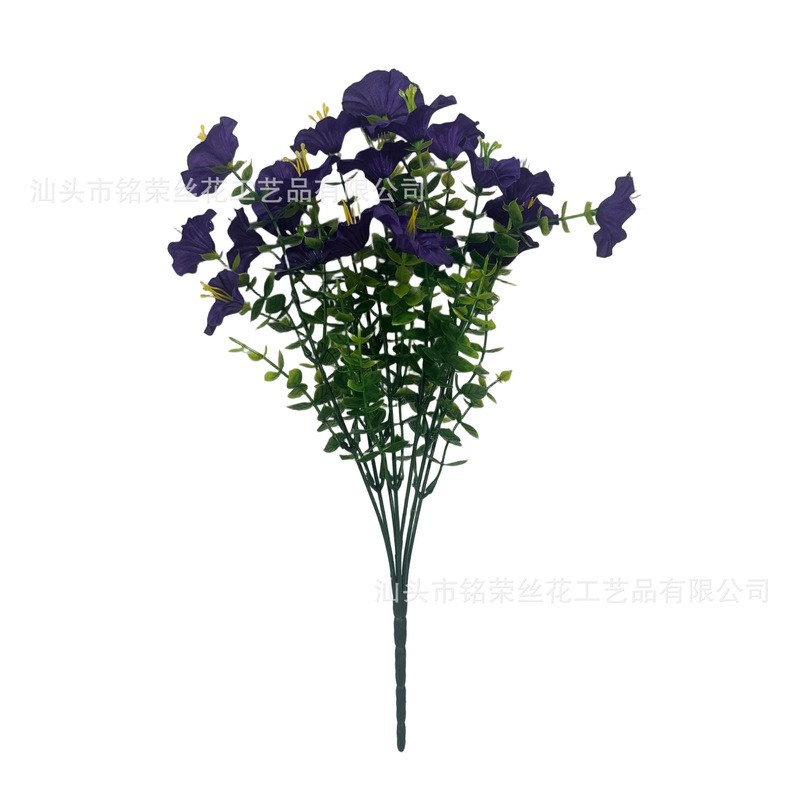 クロスボーダー7頭のユーカリ朝顔の花のラッパの花のシミュレーションの花の人工の造花は屋外の花園の家の装飾の束を持ちます。|undefined