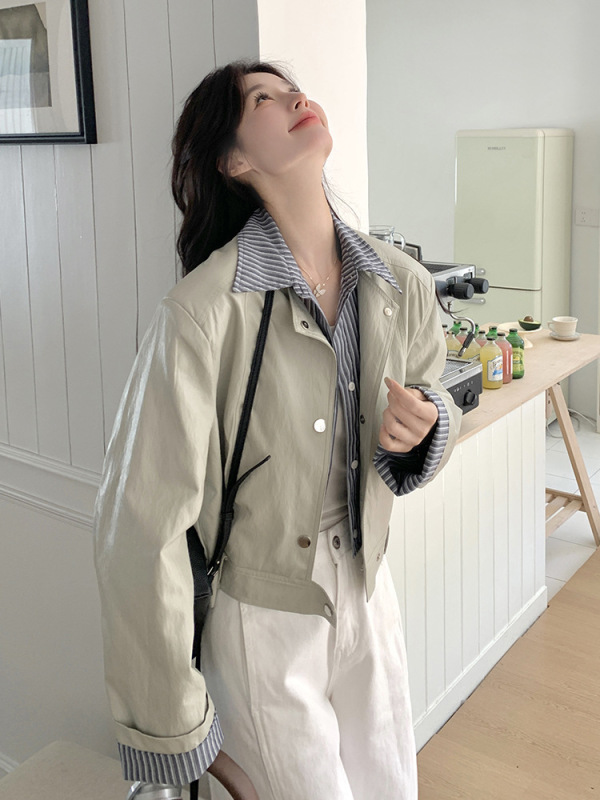 假两件拼接工装短外套女春2025新款学院风设计感小众流行上衣爆款|undefined