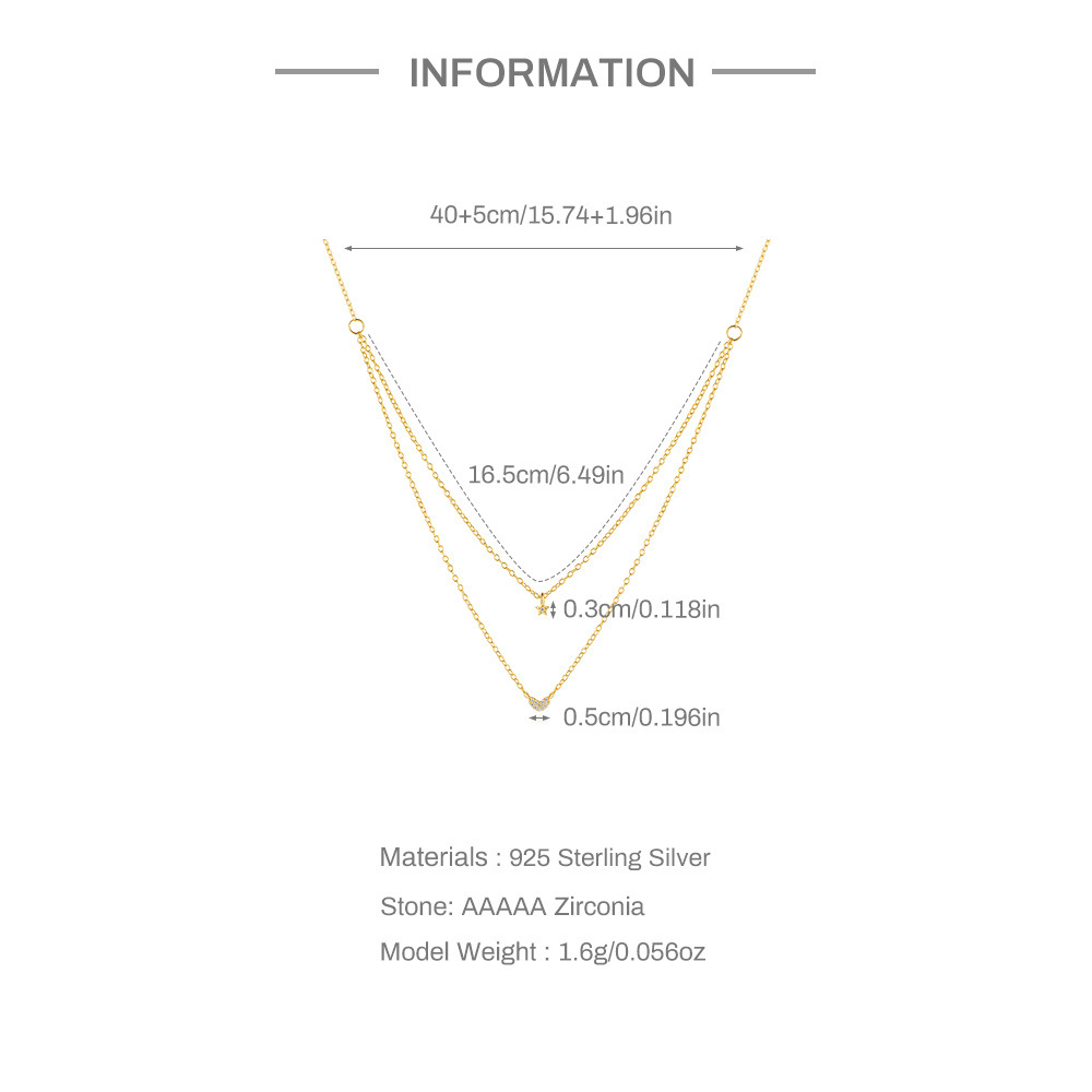 5g Weight Zircon Inlay Material 925 Sterling Silver Zircon Cable Chain Inlay Star Heart Shape Necklace
