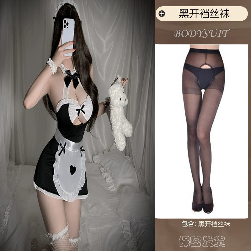 블랙 메이드 복장 + 블랙 오픈 양말