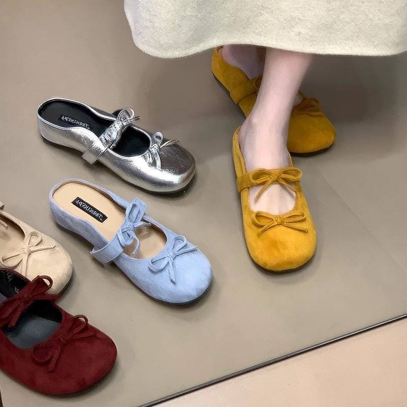 Zapatillas de lazo de noche francesa zapatos Mary Jane mujer 2025 nuevo verano suela suave zapatos Muller con falda zapatos individuales