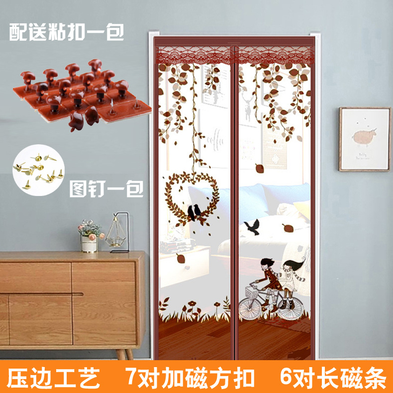 压烫工艺印花门帘夏季防蚊卧室装饰帘蕾丝隔断纱帘免打孔帘隐私挡