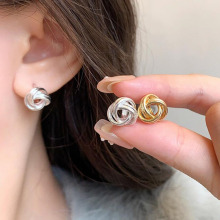 金属风精致小巧同心结耳环法式小众设计感耳扣2025年新款潮耳饰女