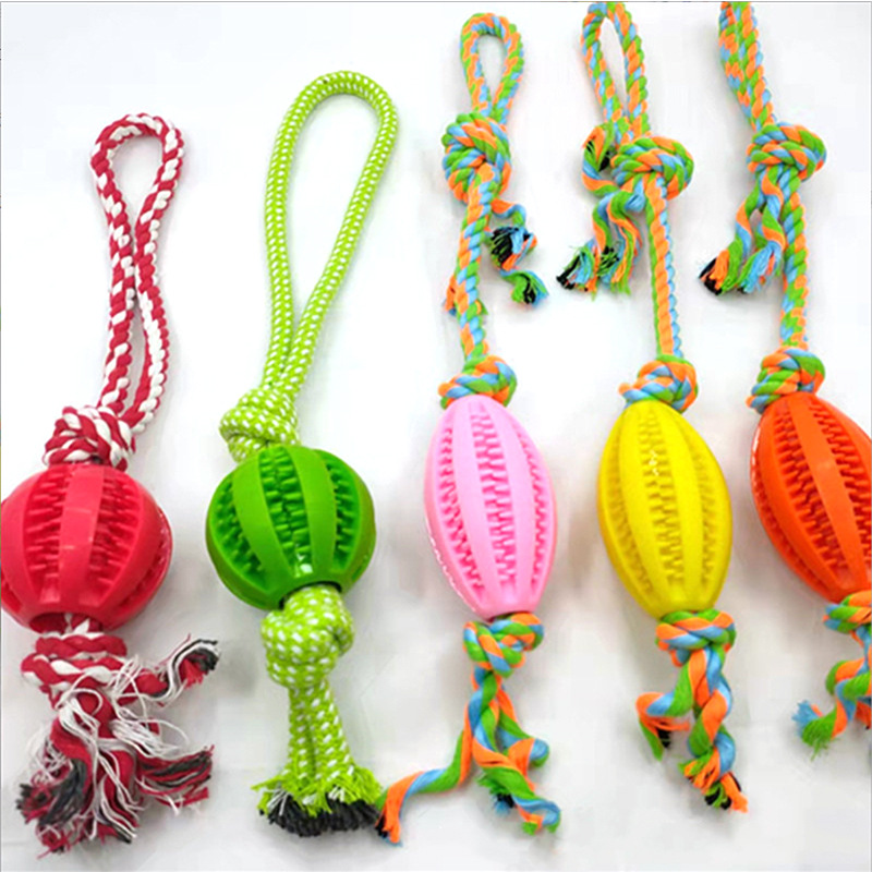 Juguetes de mascotas transfronterizos, cuerda de algodón resistente a la mordida, bola de alimentación de fugas, dientes de molienda, dientes de entrenamiento de perros, bola de juguete interactiva