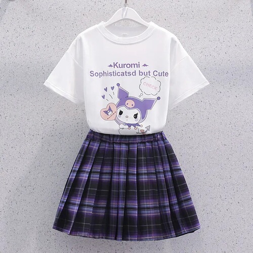 Girls college style T-shirt short skirt suit summer new style girl JK suit children's clothing fashionable pleated skirt