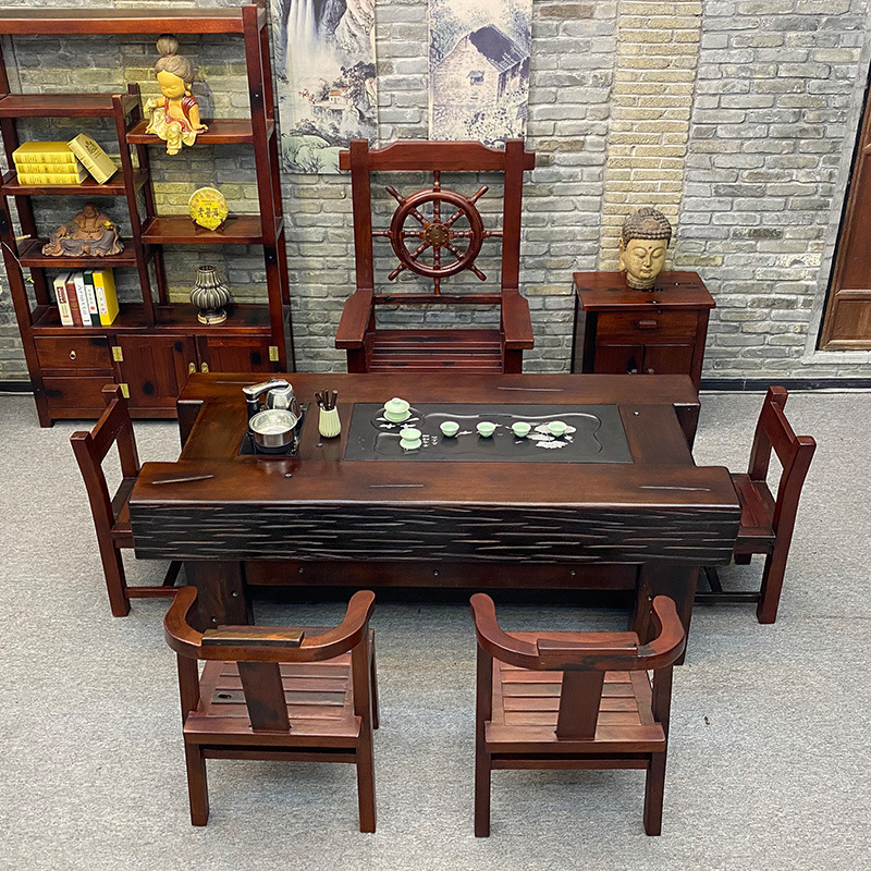 実木茶台茶卓セットの古い船木茶テーブルと椅子セットの工夫茶台オフィス一体テーブル|undefined