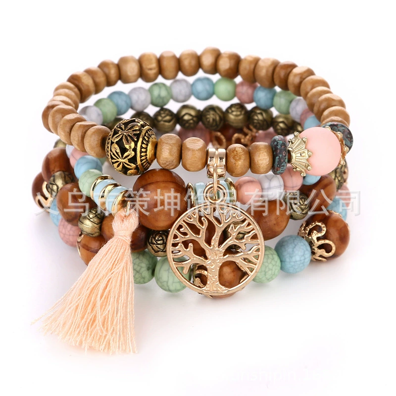 Ethnic elastic beaded bracelet, boho style, ethnic style, (Physicals)