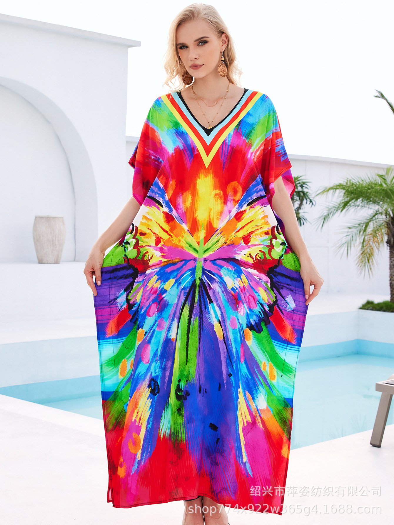 Camiseta de playa de algodón impresa de posicionamiento suelta vestido de vacaciones camisa protector solar bikini camisa AT603