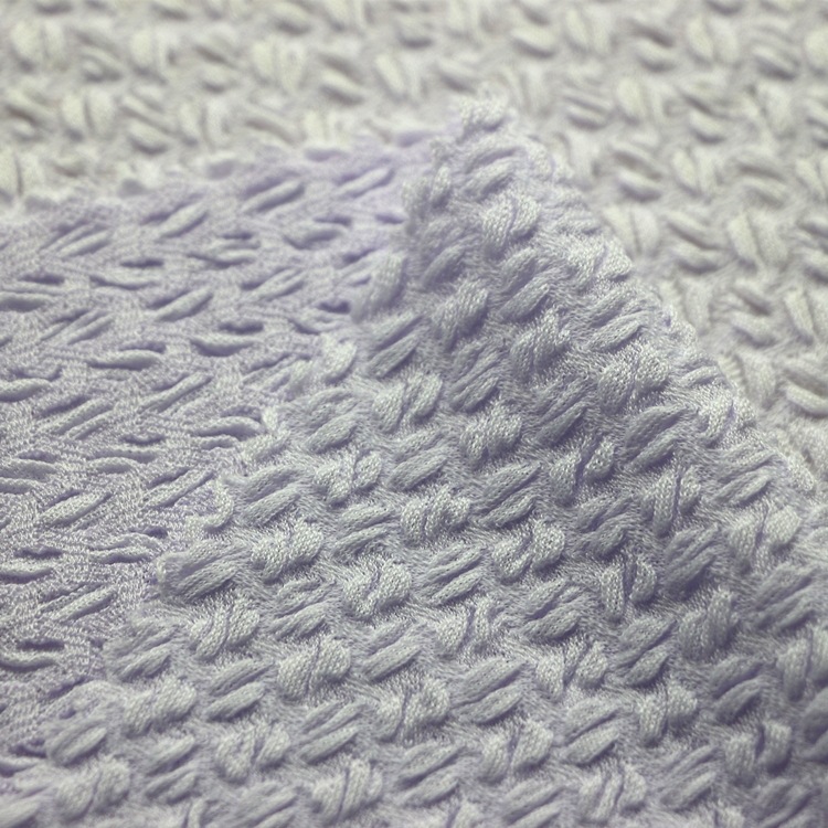 提花咖啡豆单面布汗布服装面料针织纬编全涤氨纶起皱泡泡单面布料