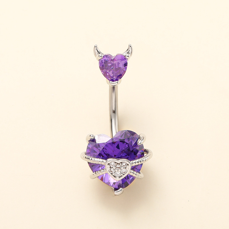 Cross-border Stainless Steel Sweet And Cool Style Spicy Girl Piercing, Little Devil Navel Ring With Zircon, Sexy_voghion.com