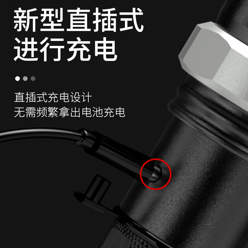 跨境專供鋁合金充電強光手電 旋轉調焦LED戶外露營家用手電筒批發