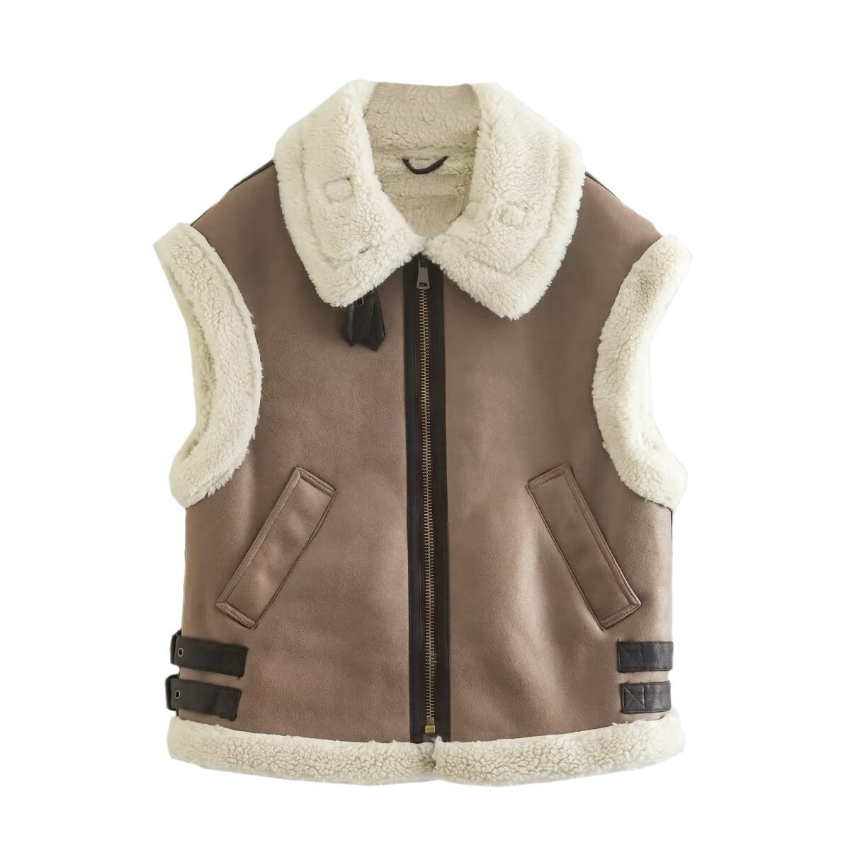 Women's Clothing autumn and winter new fur vest coat retro lamb wool loose zipper suede thickened coat_voghion.com