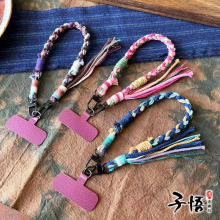 手机挂绳 手工编织钥匙挂 新款带垫片短款手搓棉线马卡龙挂绳批发