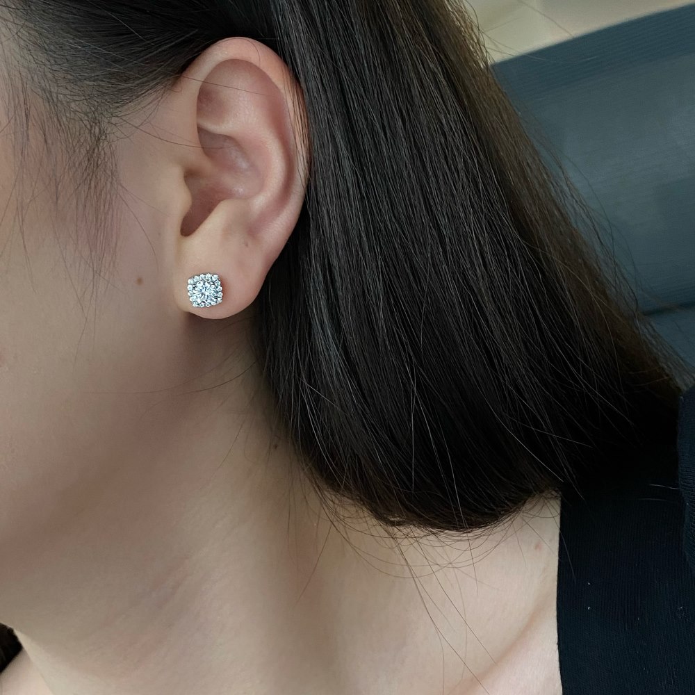 1 Pair Quantity Fashion Square Sterling Silver Plating Inlay Zircon Ear Studs 1 Pair