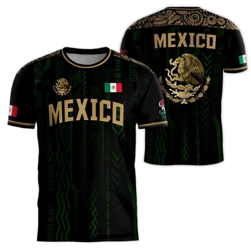 Mexican Aztec T-Shirt for Men and Women, Mexican Eagle Emblem Graphic T-Shirt, Football Sportswear, Outdoor Leisure