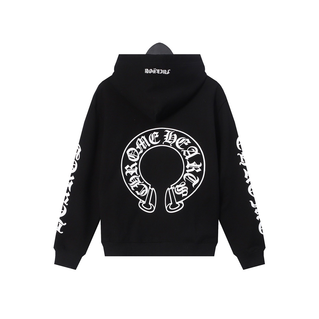 Chrome Hearts Horse Shoe Hooded Jacket Logo Print Black