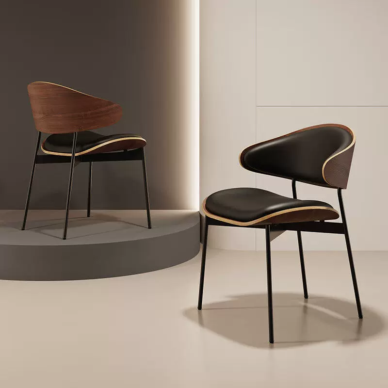 轻奢侘寂风餐椅皮软包设计师弯曲木咖啡厅实木椅子家用书房椅