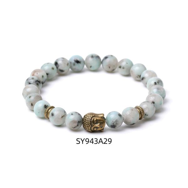 SY943A29 Tianshan Lan+Bronze Buddha Top 8mm Bracelet