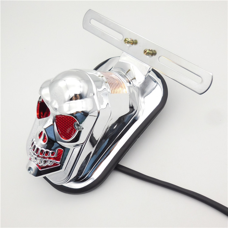 Ch-2016A1 Is Suitable for Harley Motorcycle Skull Electroplated Silver Rear Tail Light Off-Road Vehicle Retro Ghost Face Light