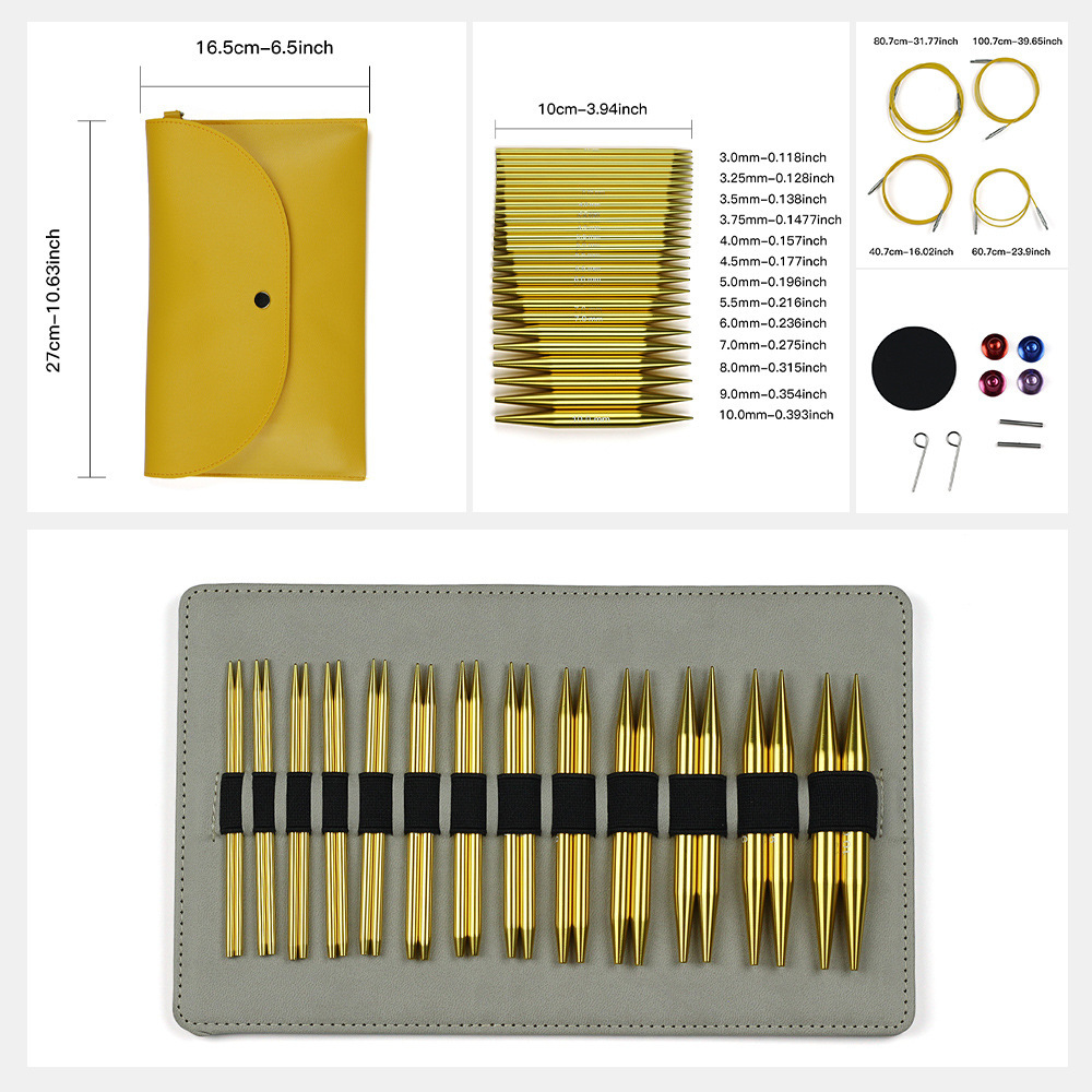 Herramientas de trenzado transfronterizas de alúmina dorada desmontable aguja de anillo 3.0 - 10.0mm13 tarjeta de pago bolsa de tarjetas PU